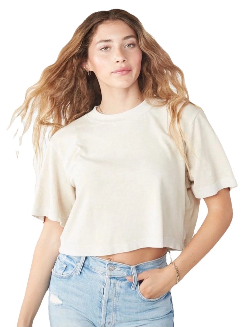 Cotton Citizen Tokyo Cropped Crewneck Tee in Cream - S